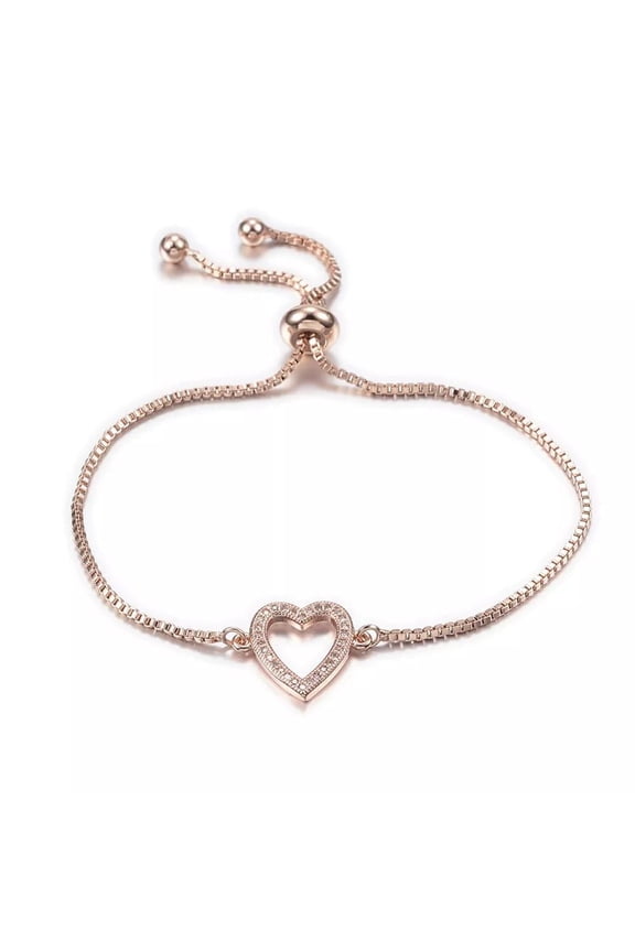 Bracelet Slider Bracelet Zirconia Box Chains Heart Rose Gold 10-1/4"(260mm) P312
