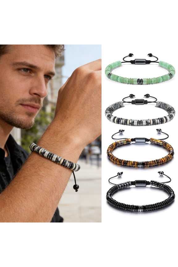 Bracelet Sliding Knot Bead Closure Wristband Fits 6-9 Inch Wrists Natural Imitation Obsidian Stress Relief Energy Healing Bracelet