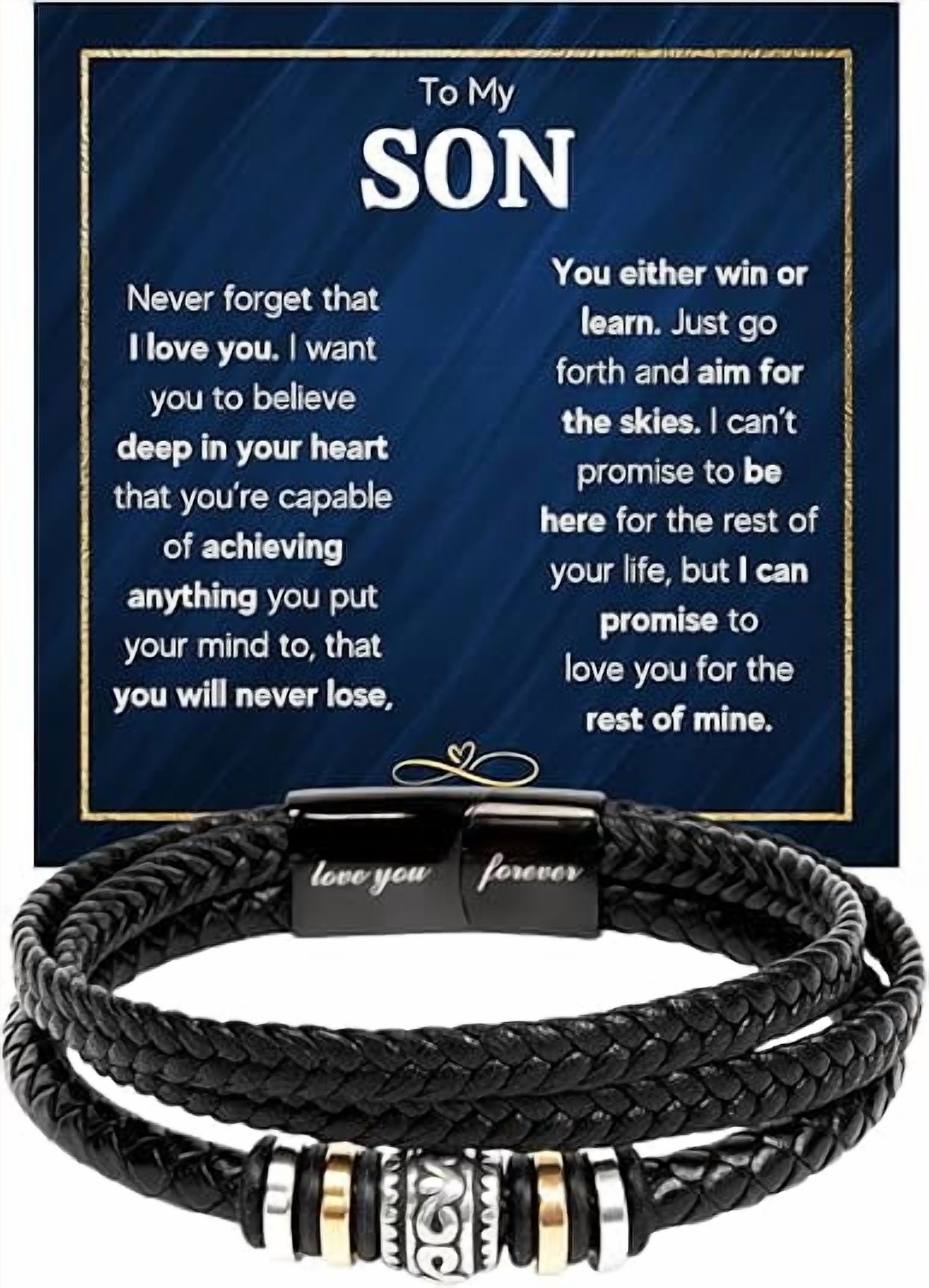 Bracelet for Son with Personalized Message, Birthday Gift with Card and Luxury Box, Graduation Gift for Son from Mother/Father, Gift for Men, Love You Forever Engraved Bracelet