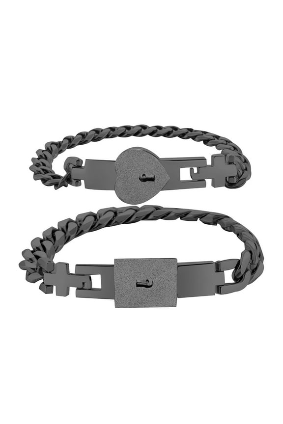 Bracelet,Stainless Steel Lover Heart Love Lock Key Bracelet Kit Couple Jewelry with Lock Key 2Pcs Sets Romantic Bracelet Gift for Valentines Day, Birthday, Christmas, Anniversary,Black