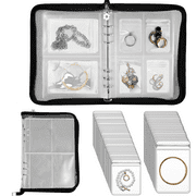 TOPBOUTIQUE Bracelet Storage Organizer,Transparent Binder Jewelry Storage Book for Necklace and Earring,Foldable Jewelry Organizer,Black Zipper Jewelry Travel Organizer with Pockets,70 Pouches,3''&5''