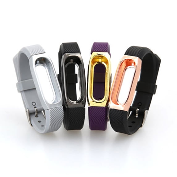 Photosensitive Smart Bracelet Replacement Strap with Metal Frame Wristband for Model 2, Golden Watch Band