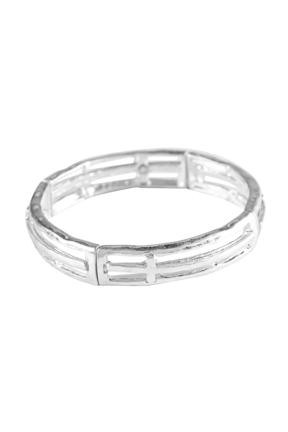 J-77 She Is Clothed With Strength And Dignity Silver Toned 1.5 x 1.5 Metal Stretch Cross Women's Bracelet