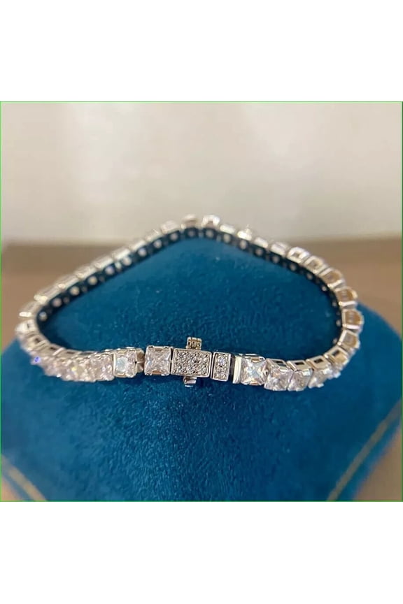 Bracelet Tennis Moissanite Princess Cut White 15 Ct 14k White Gold Plated