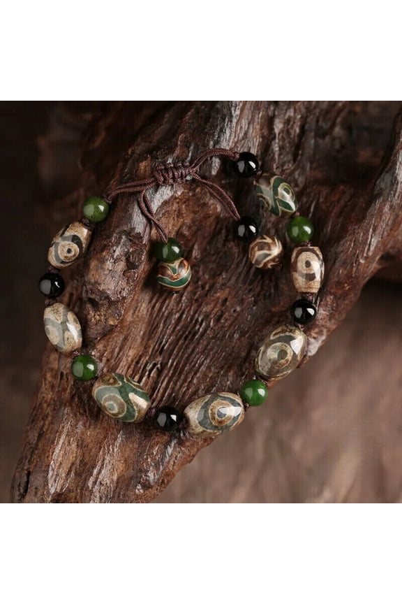 Bracelet Vintage Sytle Tibet Bracelet Buddhism Three Eye with Black Stone Spacer