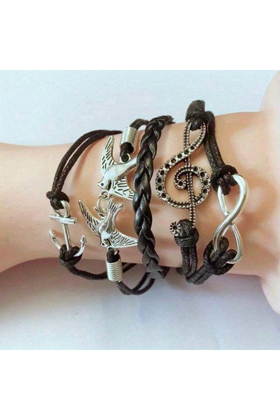 Bracelet With Birds, Anchor, Treble Clef & Infinity Charms - TK36