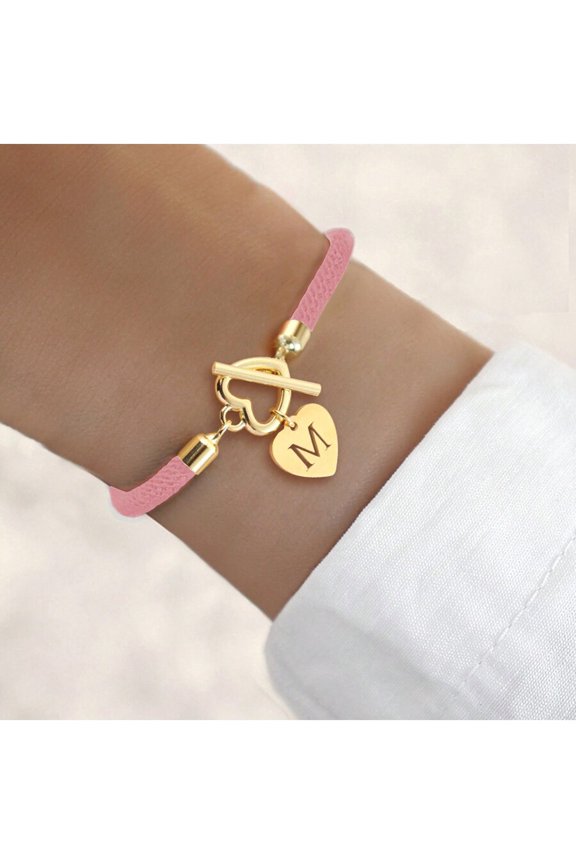 Bracelet With Goldtone Toggle Clasp And Heart Initial Charm Style 3