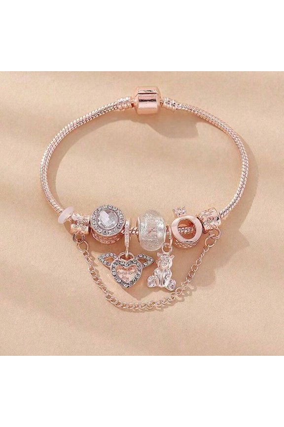 Bracelet With Heart Lock Key Pendant, Adjustable Snake Chain For Women