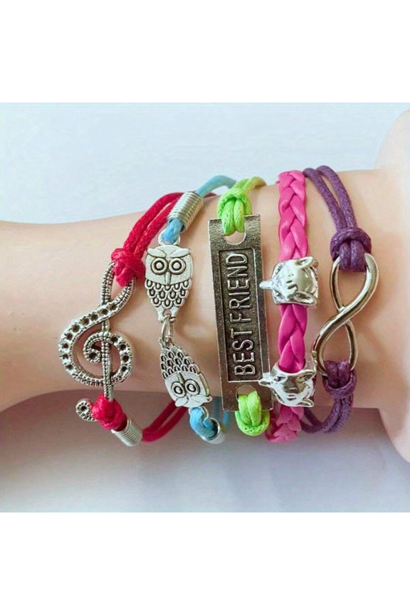 Bracelet With Owl, Treble Clef, Best Friend & Infinity Charms - TK37