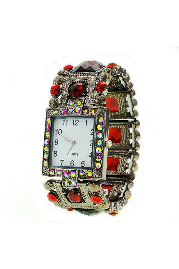Bracelet Women's Quatz Watch - Rhinestones w/ Multi Beaded Stretchable Bracelet - Red - WT-KH11495RD