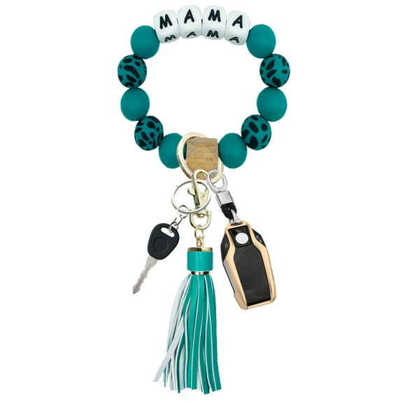 Bracelet Wristlet Keychain, Silicone Beaded Bangle Key Ring with Tassel, Mother's day Christmas Gift for Women