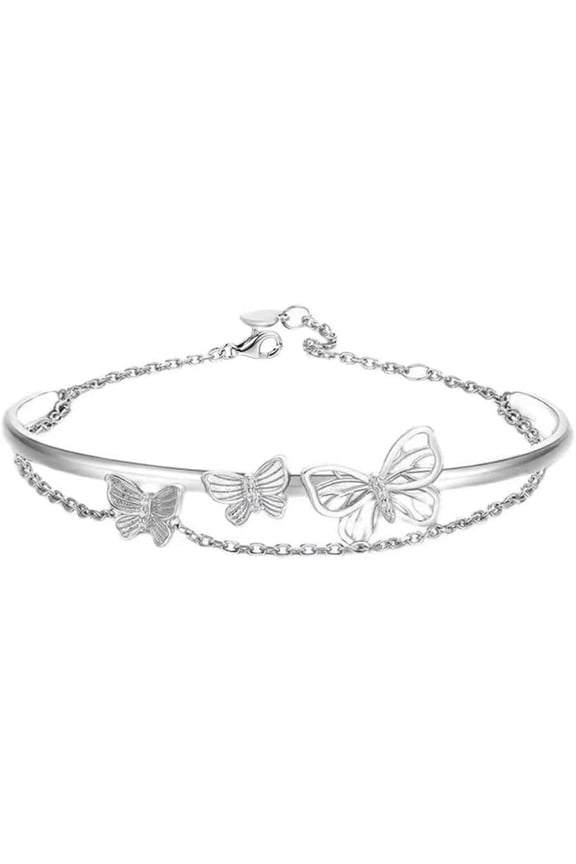 Bracelet for Women Boho Adjustable Silver Hollow Butterfly Layered Stacking Link Chain Bracelets Jewelry Gift for Lady Women and Girls