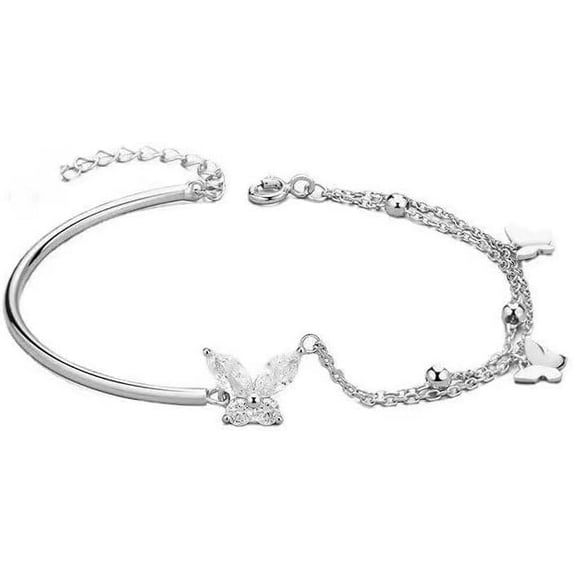 Bracelet for Women Boho Adjustable Silver Hollow Butterfly Layered Stacking Link Chain Bracelets Jewelry Gift for Lady Women and Girls