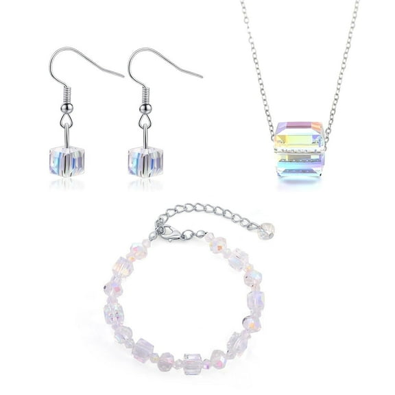 Crystal Necklace Earrings Bracelet Ring Bridal Jewelry Sets for Brides Wedding Party Costume Accessories Gifts for Women 3 Pcs