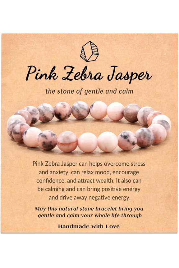 Bracelet for Women, Pink Zebra Jasper Bracelet, Birthday Valentines Day Gift for Her Teen, Natural Crystal Stone