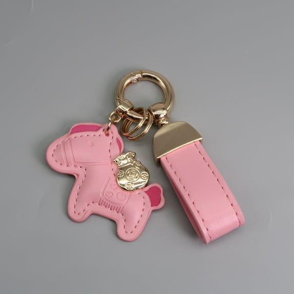Bracelet keychain leather cartoon pony pendant couple bag car keychain - bright red
