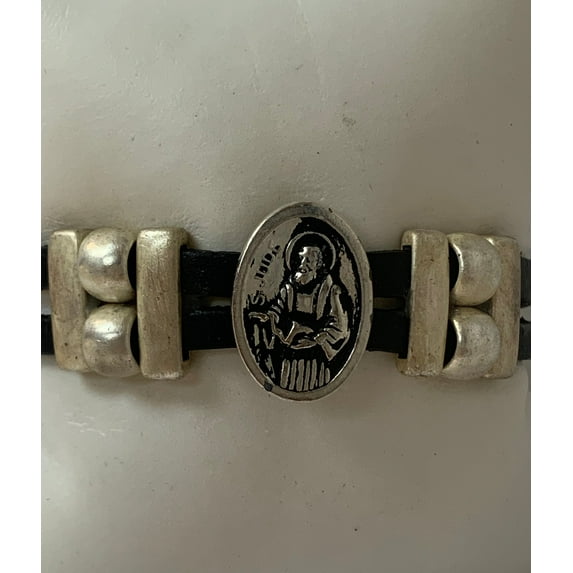 Bracelet of Saint Jude Medal handmade jewelry with Double Leather Straps by Graciela's Collection
