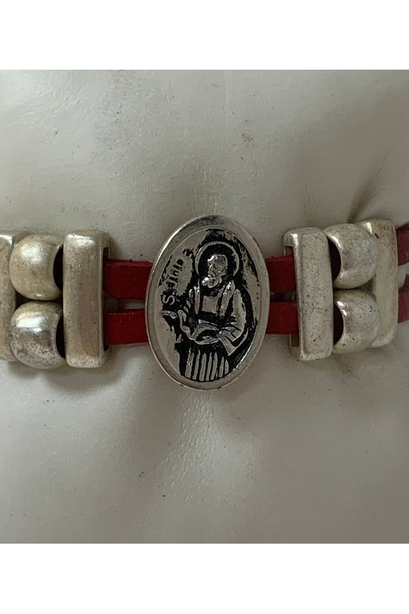 Bracelet of Saint Jude Medal handmade jewelry with Double Leather Straps by Graciela's Collection