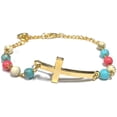 thumbnail image 1 of Bracelet with colorful stones beads and golden cross, 1 of 4