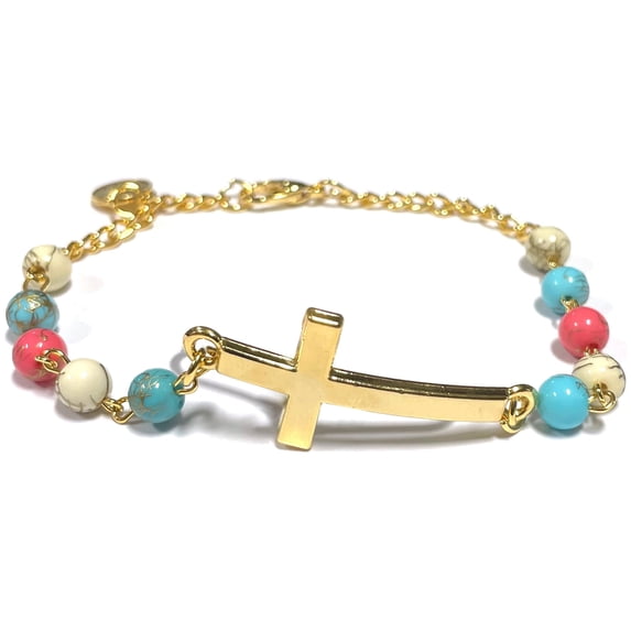 Bracelet with colorful stones beads and golden cross
