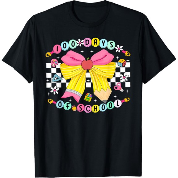 Bracelets 100 Days of School Student Teacher Coquette Bow Adult T-shirt