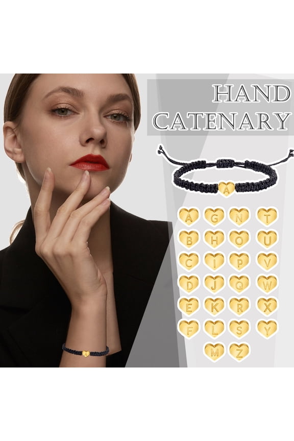 Bracelets 2 Crafted 1 Gold Plated 26 Initial Woven Bracelet with Heart Charm for Men Women Girls , 30-40 cm, Black F