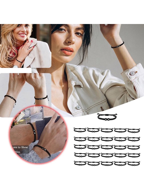 Bracelets 26 Letter Couple Bracelet for Boys and Girls Adjustable Length for Partner and, 5 cm, Black W