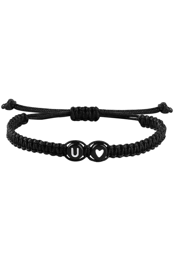 Bracelets 26 Letter Handmade Couple Bracelet Round Bracelet Adjustable Length For Boys And Girls , 5 cm, Black U