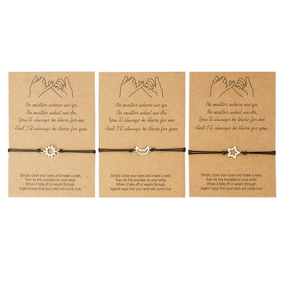 Bracelets 3 Pcs Matching Distance Bracelets Friendship Gift for Sisters Best Friends Girls Women (Black )