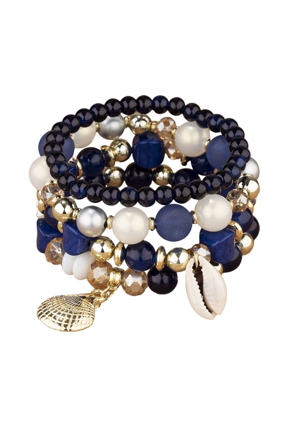Bracelets Bohemian Layered Bead String Set Elastic Wristwear for Boho Style Fashion Enhancer, 6 cm, Blue