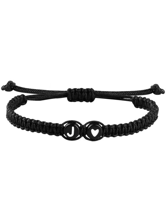 Bracelets Bracelets 2 26 Letter Handmade Couple Bracelet Letter Round Bracelet Length Adjustable Bracelet For Boys And Girls, 5 cm, Black J
