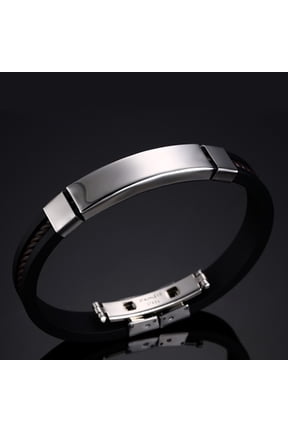Bracelets Bracelets hand chain 2019 Black Punk Rubber Silicone Stainless Steel Men Bracelets Bangles Pulseras crafted for style, 18 cm, Black