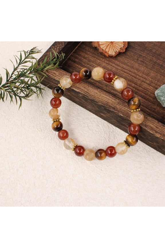 Wealth Eye Red Stone Stretch Bracelet for Men Women Unisex Adjustable Beaded Jewelry,length 7 in,Brown