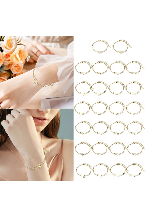 Bracelets Fashion Double Chain Stacking 26 Letters Gold Stainless Steel Bracelet Initials for Women Girls Jewelry,17 22 cm,Gold J