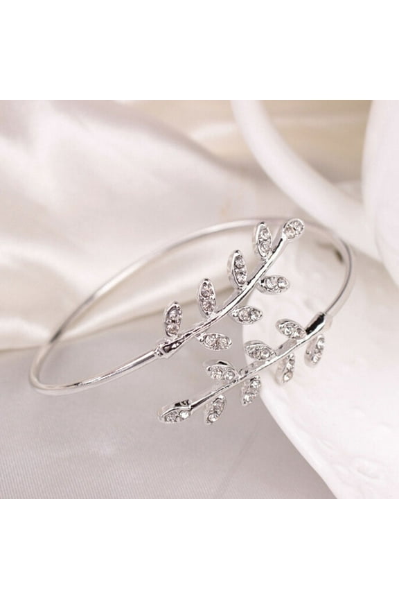 Bracelets Fashion Women Leaf Cuff Charm Open Bracelet Bangle Arm Jewelry Sl (Silver )
