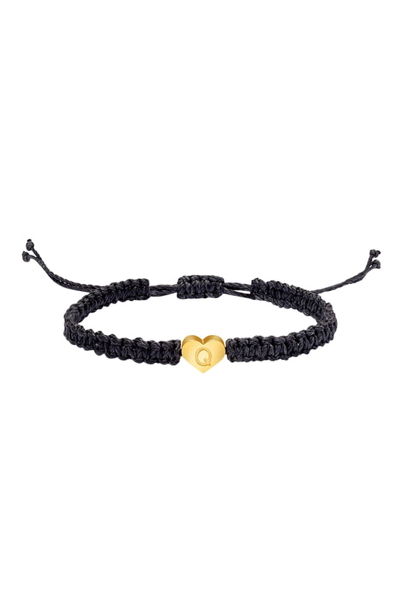 Bracelets Gold Plated 26 Initial Woven Bracelet with Heart Charm for Men Women GirlsLetter Bracelet Ready, 30-40 cm, Black Q, 30-40 cm, Black Q