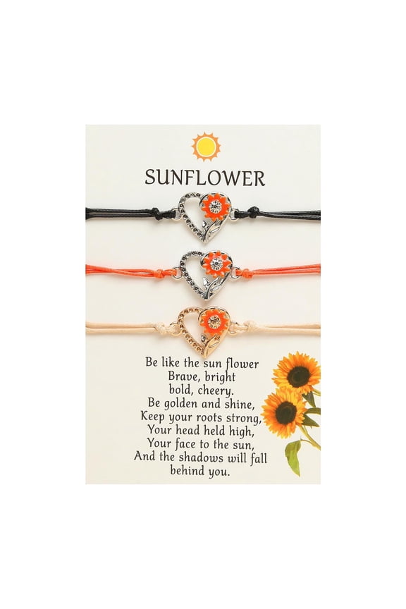 Bracelets Heart Shaped Sunflower Small Fresh Alloy Drip Oil Hand Woven Bracelet Bracelet Rope Ladies Card Bracelet