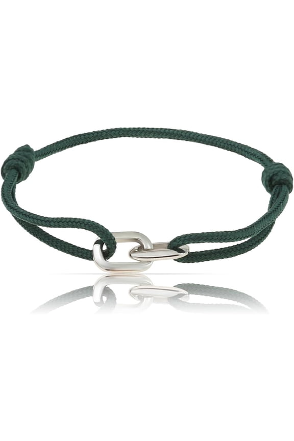 Bracelets for Men - Handmade Men Rope Bracelet - Sailing Rope Bracelet for Men - Adjustable Mens Bracelets Rope - Surfer Bracelet Gift for Men (Emerald Green Silver)