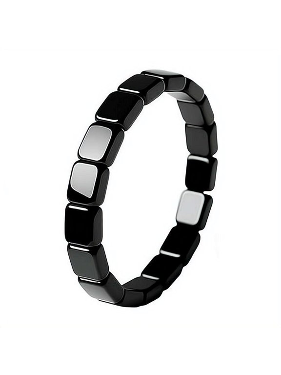 Bracelets for Men with Hematite, Natural Polished Hematite Beaded Stretch Bracelet, Comfortable Elastic Nylon Cord Spiritual Wellness Jewelry, Inspirational Daily Wear & Gift