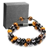 MERCITA Bracelets - Protection bracelets for men and women, Tigers Eye Black Obsidian Hematite Healing Crystal Bracelet, Anxiety Relief Bring Luck and Prosperity and Happiness