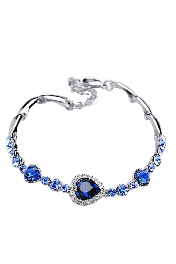 Bracelets Silver Heart Rhinestone Bracelet for Women and Girls Heart Jewelry Elegant Theme Accessory,7.1 inch,Silver
