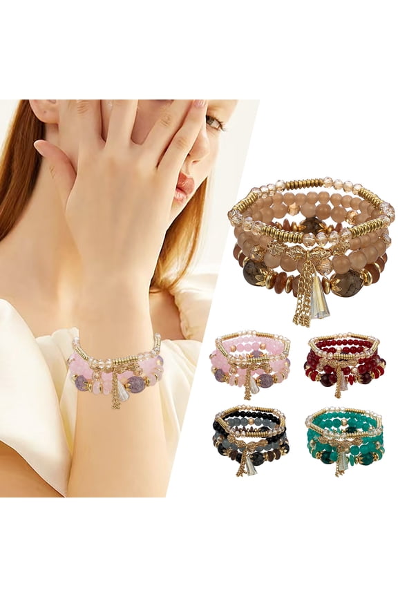 Bracelets Stackable Bead Set for Women Men Multilayer Multicolor Jewelry Bracelets , 10 cm, Red