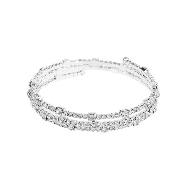 Bracelets Three Layer Rhinestone Stretch Bracelets Bangle Jewelry Adjustable Bridal Bracelet for Women (Silver )