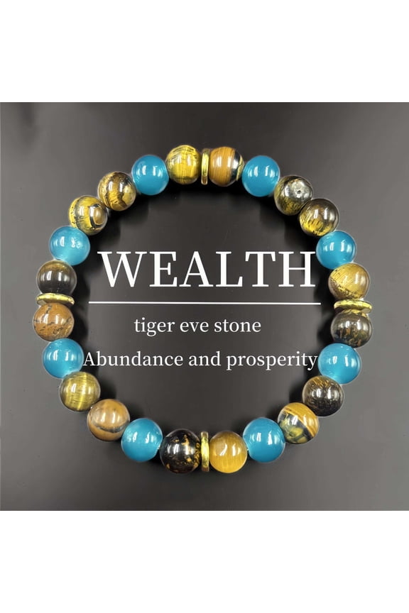 Bracelets Tiger Eye Blue Apatite Wealth Attracting Stone Adjustable Beaded Jewelry for Women Boho Style Daily Wear