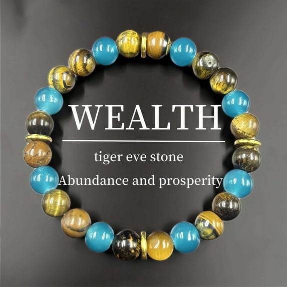 Versatile Bracelets - Tiger Eye and Blue Apatite - Wealth Wristband for Women - Adjustable Beaded Jewelry for Everyday Wear - Boho Style