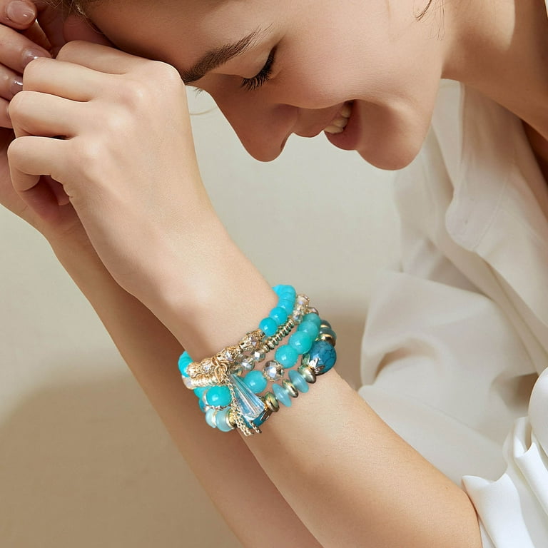 Bracelets for Women | Boho Creative Beaded Crystal Bracelet Multilayer  for Women and Girls
