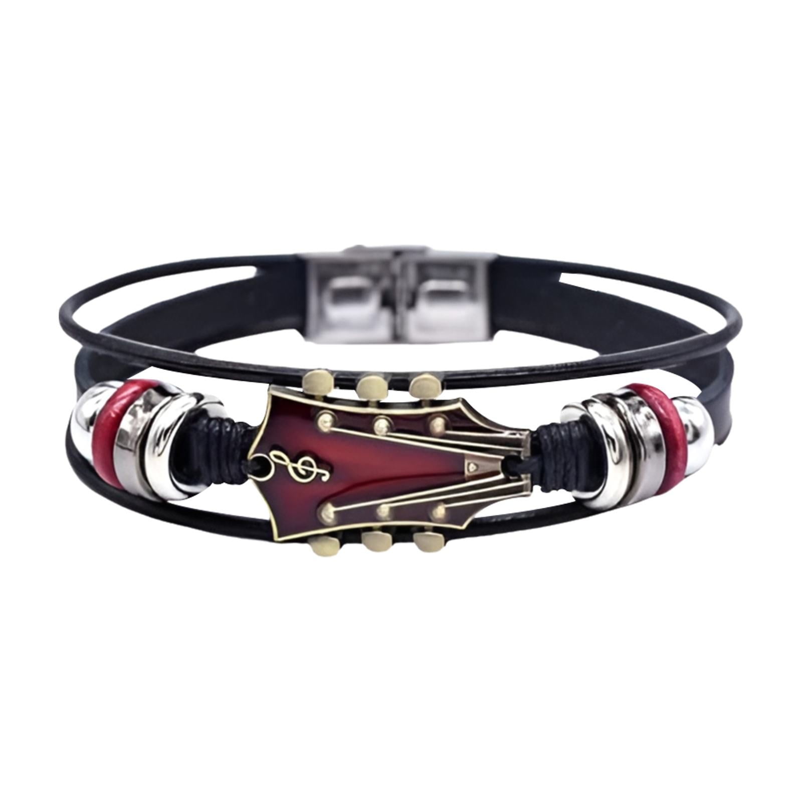 Retro Faux Leather Guitar Bracelet - Zinc Alloy Punk Rock Cuff Bracelet For Men & Women, Music Lover Gift - View #8