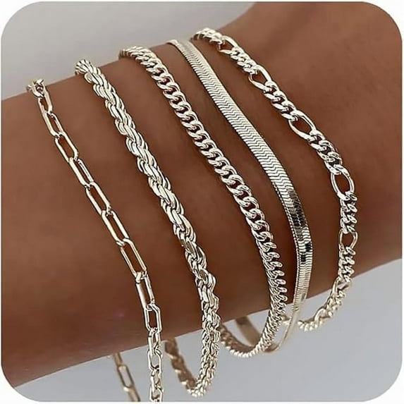 Bracelets for Women, Gold Plated Jewelry Sets for Women Trendy Thin Dainty Stackable Cuban Link Paperclip Chain Bracelet Pack Fashion Accessories Gifts(Gold color)