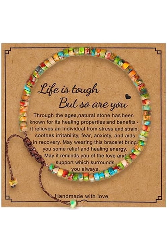 Bracelets for Women : Inspirational Natural Stone Bracelets - Get Well Soon Present - Spiritual Present Thoughtful Gift for Friends Sister, Life is Tough But So are You Bracelet
