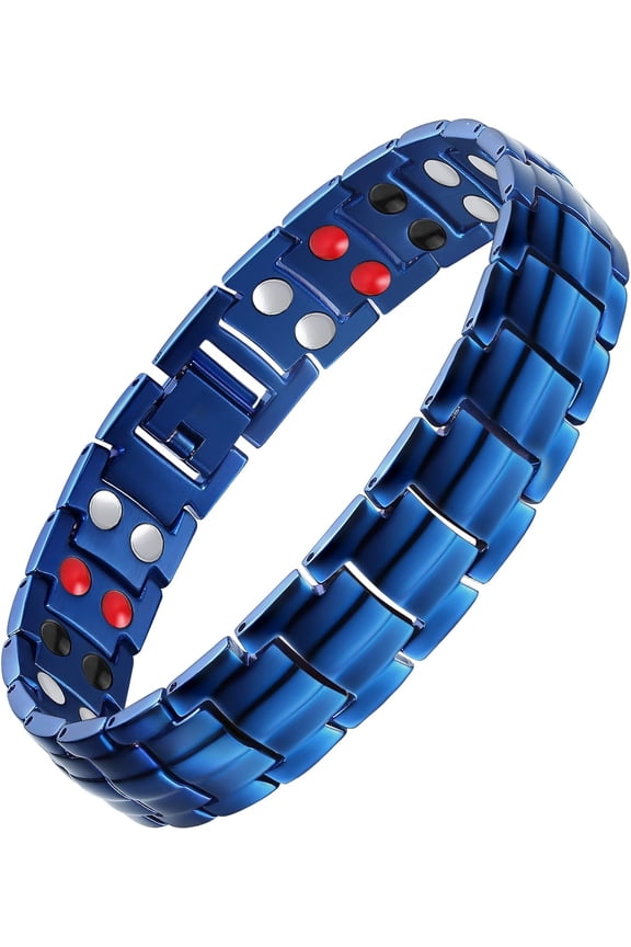 Bracelets for Men, Titanium Steel Bracelet with Double Rows Effective 4 Elements Stones